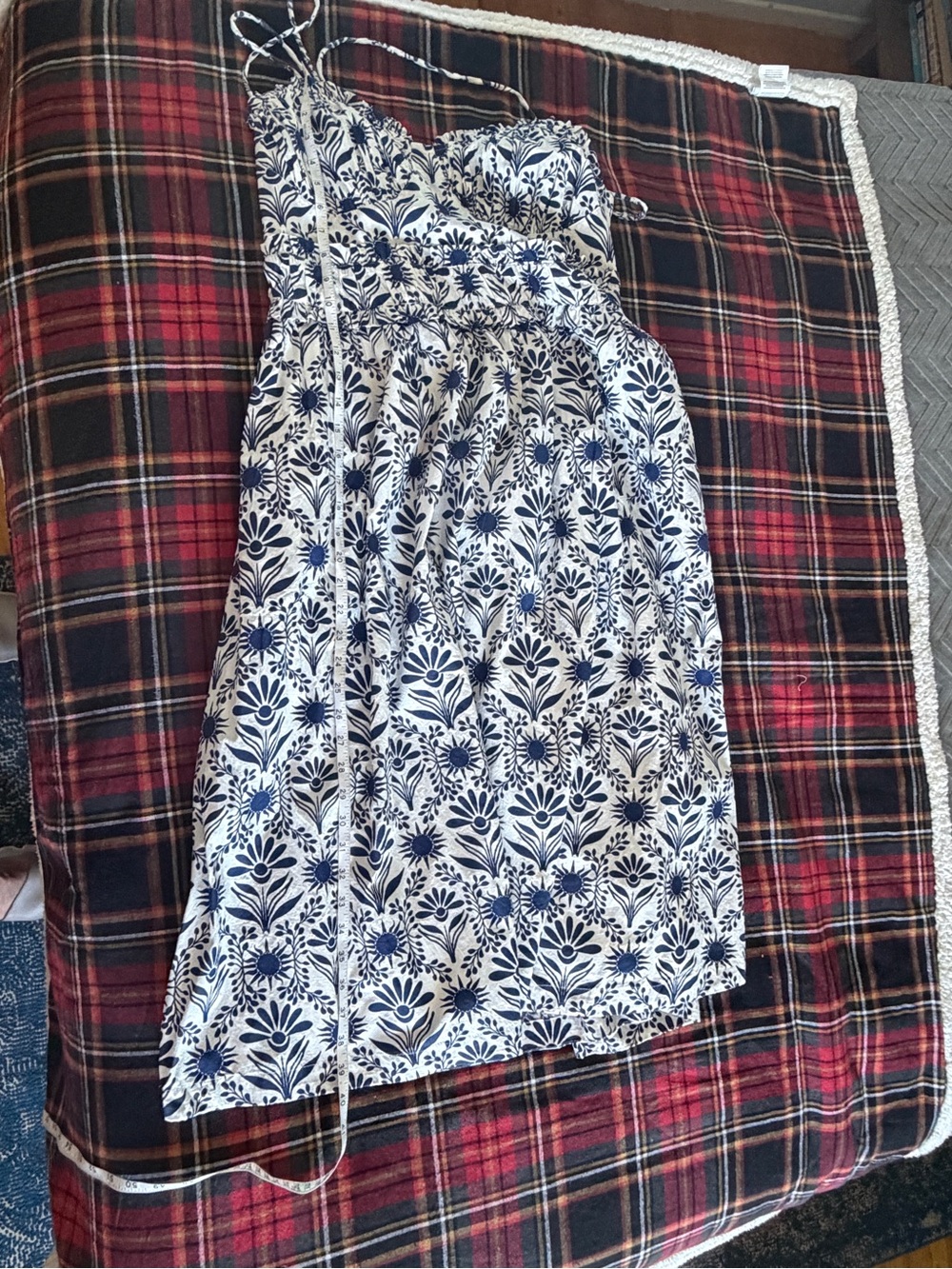 Blue and White Anthropolgie Floral Midi Sundress with elastic back, Size M